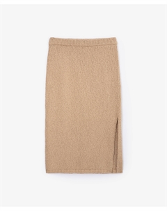Юбка-карандаш средней посадки связанная из буклированной пряжи бежевая Glvr