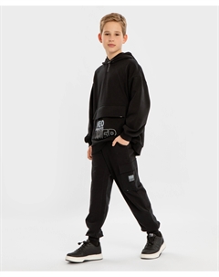 Джоггеры карго с тремя карманами и поясом на резинке черные для мальчика Button blue