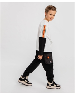 Джоггеры-карго с поясом на резинке чёрные для мальчика Button blue