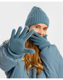 Перчатки вязаные однослойные синие Button blue