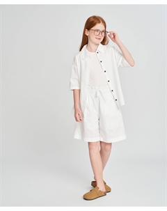 Шорты легкие для девочки белые с поясом на резинке и карманами Button blue