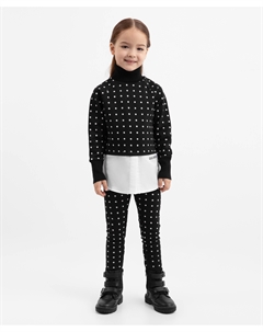 Леггинсы с эластичным поясом в горох чёрные для девочки Gulliver