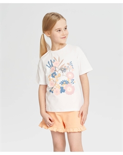 Футболка для девочки белая с коротким рукавом и принтом Button blue