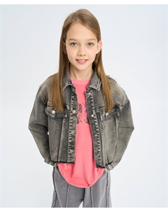 Куртка джинсовая укороченная на кнопках для девочки серая Button blue