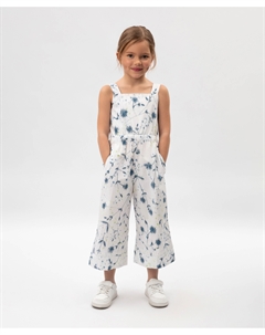 Комбинезон для девочки белый с цветочным рисунком из поплина Gulliver