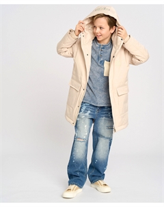 Парка детская демисезонная молочная с капюшоном Button blue