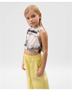 Блузка детская черно-белая без рукавов из поплина с рисунком Gulliver