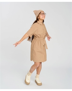 Платье-рубашка оверсайз с длинным рукавом для девочки бежевое Button blue