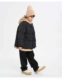 Куртка детская демисезонная оверсайз черная с капюшоном Button blue