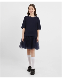 Платье из джерси с сеткой синее для девочки Gulliver