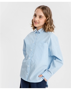 Блузка с накладным карманом в мелкую полоску голубая Button blue