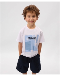 Футболка с коротким рукавом для мальчика с принтом белая Gulliver