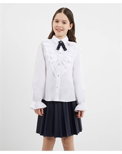 Блузка с воланами и съёмным бантом белая для девочки Gulliver