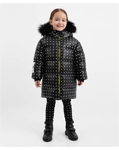 Пальто зимнее стёганое на искусственном пуху в горох чёрное для девочки Gulliver