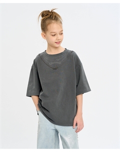 Футболка с коротким рукавом для девочки серая с принтом Button blue