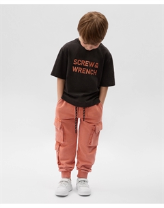 Брюки-джоггеры для мальчика с карманами-карго из вареного футера терракотовые Gulliver