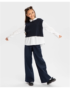 Блузка комбинированная с имитацией жилетки синяя Button blue