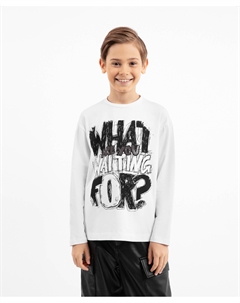 Лонгслив трикотажный для мальчика с шрифтовым принтом белый Gulliver