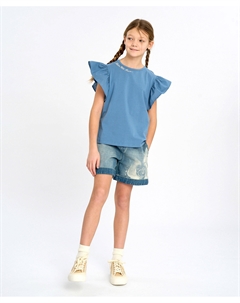 Шорты джинсовые укороченные для девочки синие с розой Button blue