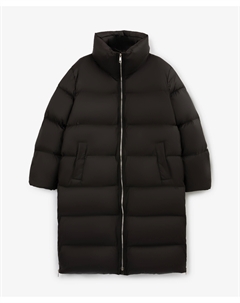 Стеганое пальто на натуральном пуху с молниями в боковых швах черное Glvr