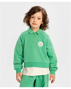 Свитшот укороченный с отложным воротником на молнии зеленый для девочки Button blue