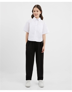 Брюки текстильные зауженные чёрные для девочки Gulliver