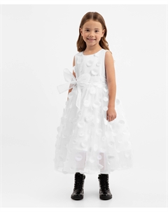 Платье без рукавов из сетки с поясом белое для девочки Gulliver