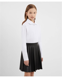 Блузка с рибовым отложным воротником белая для девочки Gulliver