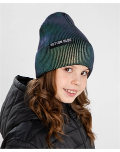 Шапка бини с подворотом для девочки Button blue