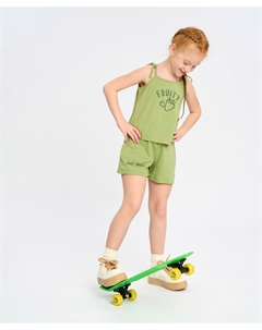 Топ для девочки зеленый с завязками и принтом Button blue