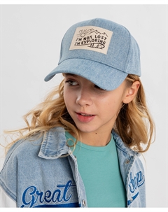 Бейсболка джинсовая с шевроном голубая детская Button blue