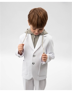 Пиджак для мальчика белый трикотажный с серой вязаной манишкой с капюшоном Roberto moretti