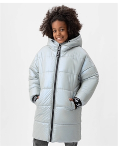 Пальто зимнее с капюшоном серебристое Button blue