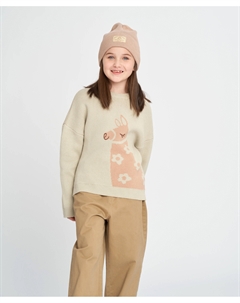 Джемпер для девочки бежевый оверсайз с ламой Button blue