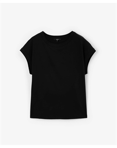 Футболка силуэта оверсайз со спущенным плечом из мерсеризированного хлопка черная Glvr