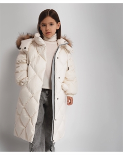 Пальто зимнее стёганое на натуральном пуху цвета экрю для девочки Select Gulliver