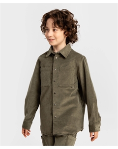 Рубашка в рубчик с карманами и длинным рукавом хаки детская Button blue