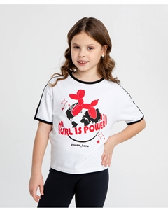 Футболка кроп-топ с принтом белая для девочки Button blue