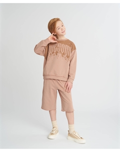 Свитшот оверсайз детский бежевый с принтом Button blue