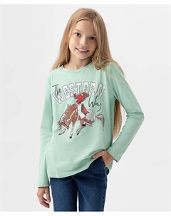 Футболка с длинным рукавом и принтом зеленая Button blue