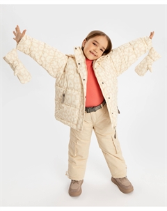 Куртка демисезонная с капюшоном и съемными варежками с принтом бежевая для девочки Button blue