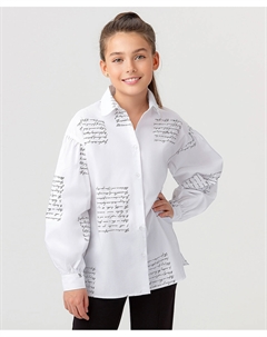 Рубашка белая с длинным рукавом и текстовым принтом на пуговицах для девочки Button blue