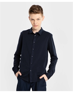 Рубашка из кроеного трикотажа на кнопках синяя Button blue