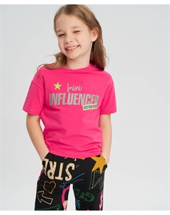 Футболка оверсайз с блестящим принтом розовая для девочки Button blue