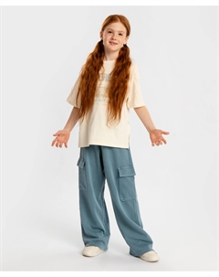 Брюки карго широкие с поясом на резинке и с эффектом варки синие детские Button blue