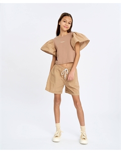 Футболка с рукавами-крылышками для девочки коричневая Button blue