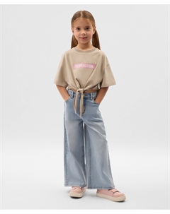 Джинсы-палаццо с высокой посадкой для девочки голубые Gulliver