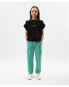 Брюки для девочки трикотажные с высокой посадкой зауженные к низу мятные Gulliver