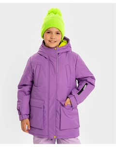 Пальто зимнее непромокаемое с капюшоном и большими карманами фиолетовое для девочки Button blue