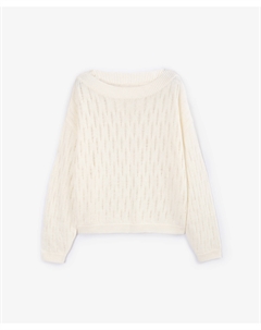 Джемпер оверсайз из 100% льна с крупным сетчатым переплетением молочный Glvr